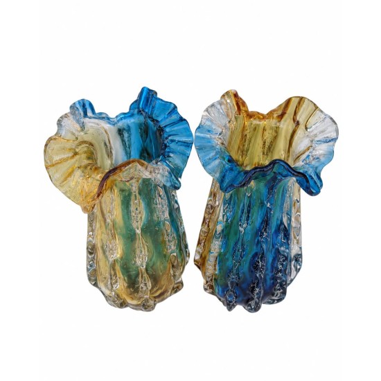 Pair of Amber & Turquoise Murano-Style Glass Vases