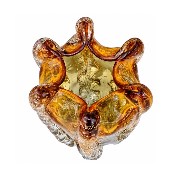Sculptural Murano Glass Vase in Amber & Olive Green