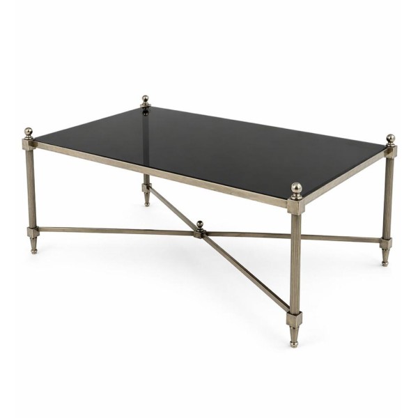 Vintage Brass & Black Glass Coffee Table