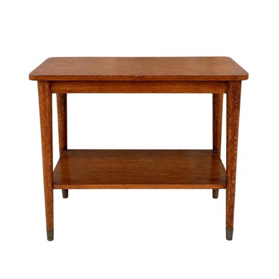 Vintage Mid-Century Oak Side Table with Lower Shelf