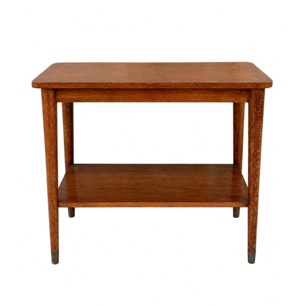 Vintage Mid-Century Oak Side Table with Lower Shelf