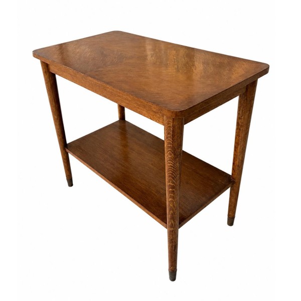 Vintage Mid-Century Oak Side Table with Lower Shelf