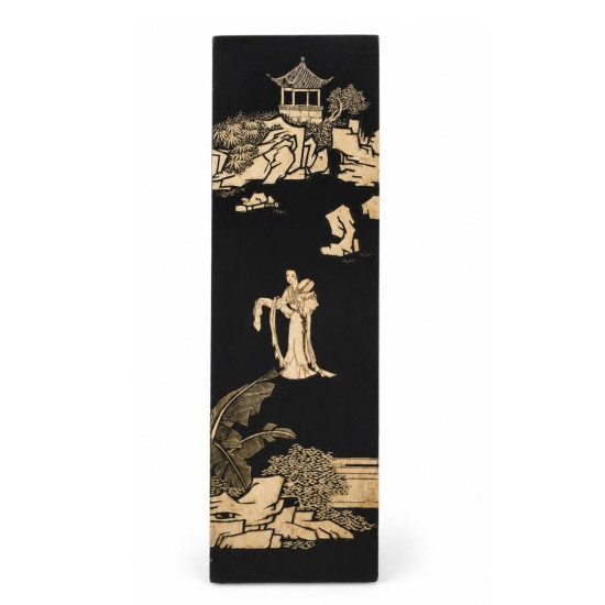 Vintage Black Lacquer Chinoiserie Pedestal