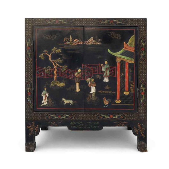 Vintage Black Lacquer Chinoiserie Cabinet