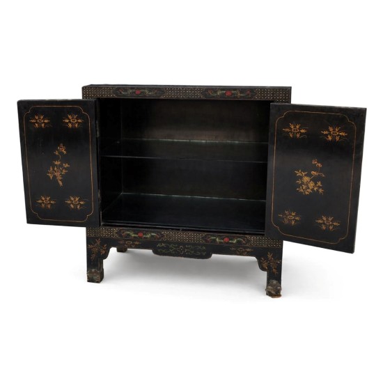 Vintage Black Lacquer Chinoiserie Cabinet