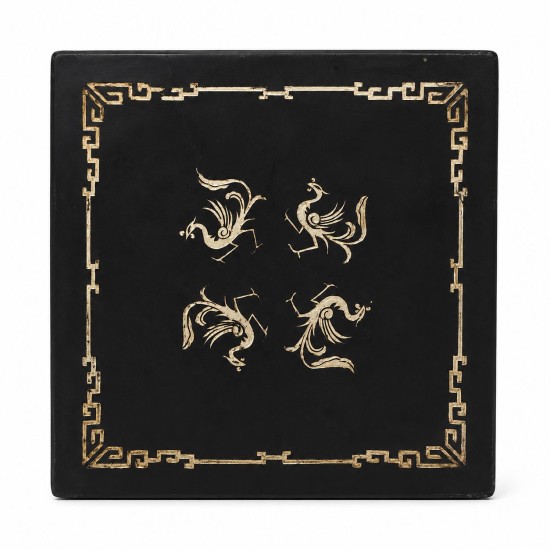 Vintage Black Lacquer Chinoiserie Pedestal