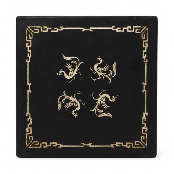 Vintage Black Lacquer Chinoiserie Pedestal