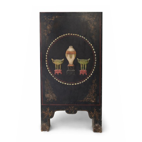 Vintage Black Lacquer Chinoiserie Cabinet