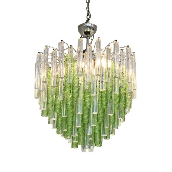 Vintage Murano Green & Clear Glass Tube Chandelier