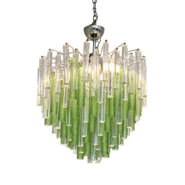Vintage Murano Green & Clear Glass Tube Chandelier