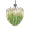 Vintage Murano Green & Clear Glass Tube Chandelier