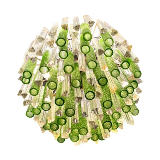 Vintage Murano Green & Clear Glass Tube Chandelier