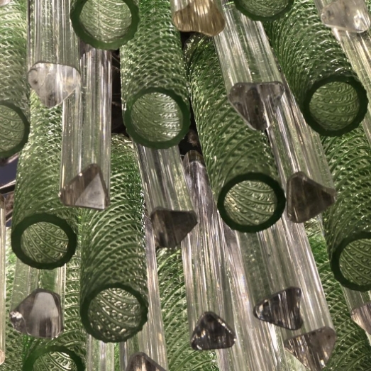 Vintage Murano Green & Clear Glass Tube Chandelier