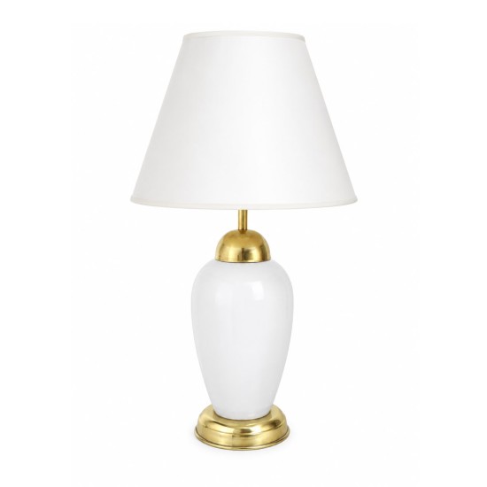 Vintage White Ceramic & Brass Table Lamp