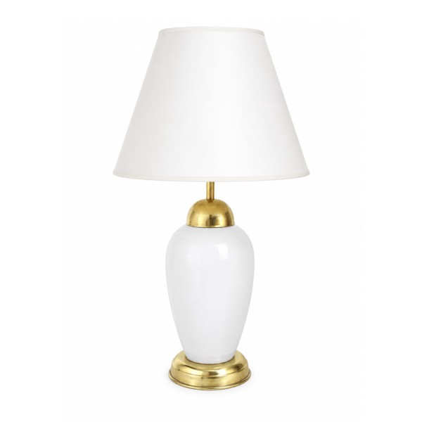Vintage White Ceramic & Brass Table Lamp