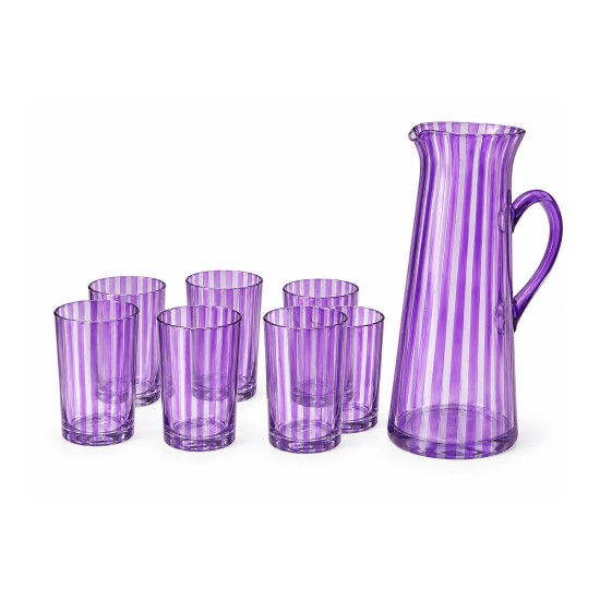 Purple Striped Glass Pitcher & Tumbler Set