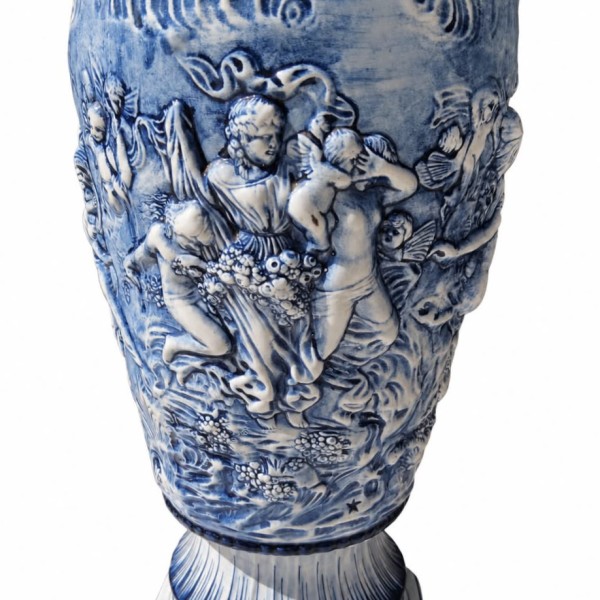 Vintage Italian Capodimonte Blue & White Relief Vase