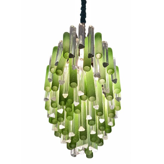 Vintage Murano Green & Clear Glass Oval Chandelier