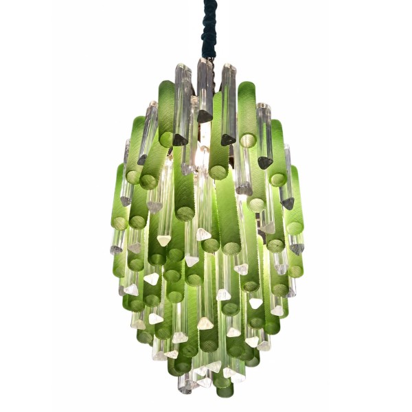 Vintage Murano Green & Clear Glass Oval Chandelier
