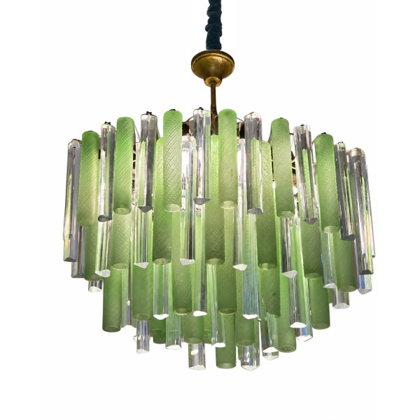 Vintage Murano Green & Clear Glass Oval Chandelier