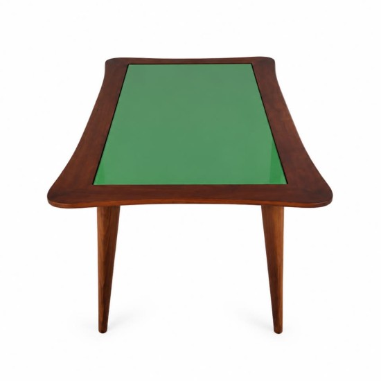 Mid-Century Inspired Green Glass Coffee Table