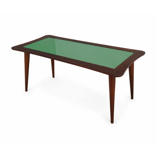 Mid-Century Inspired Green Glass Coffee Table