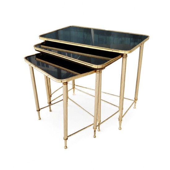 Vintage French Mid-Century Brass Nesting Tables