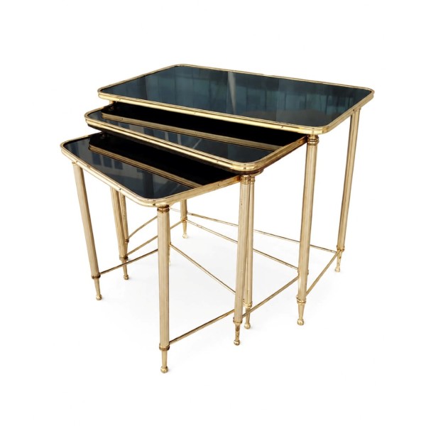 Vintage French Mid-Century Brass Nesting Tables