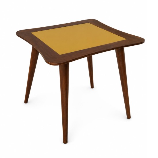 Mid Century Inspired Yellow Glass Side Table