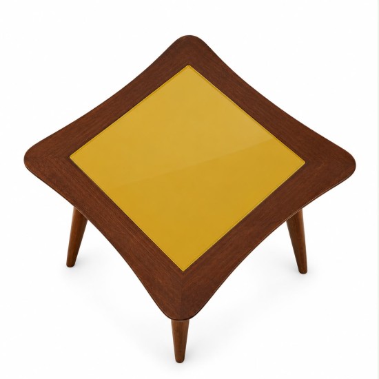 Mid Century Inspired Yellow Glass Side Table