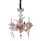 Vintage Murano Clear Glass Chandelier with Pink Floral Accents