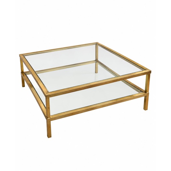 Gold Stainless Steel, Glass & Mirror Coffee Table