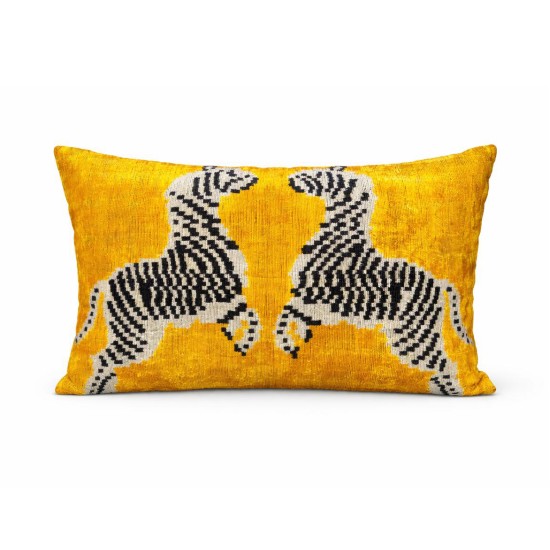 Zebra Motif Velvet Cushion – Mustard Yellow