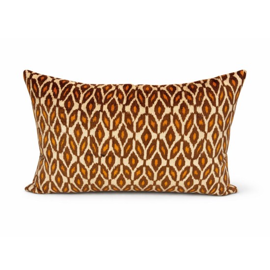 Ikat Pattern Velvet Cushion – Warm Earth Tones