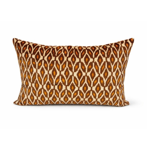 Ikat Pattern Velvet Cushion – Warm Earth Tones