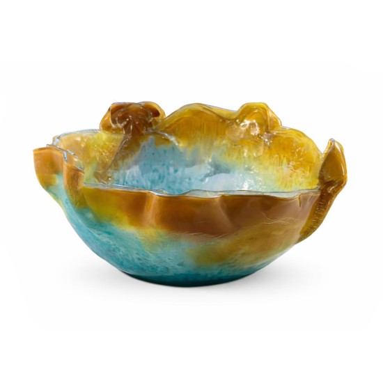Sculptural Art Glass Bowl in Yellow & Aqua