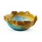 Sculptural Art Glass Bowl in Yellow & Aqua