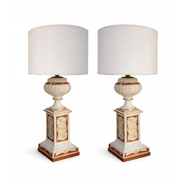 Pair of Vintage Napoleon III Style Porcelain Table Lamps