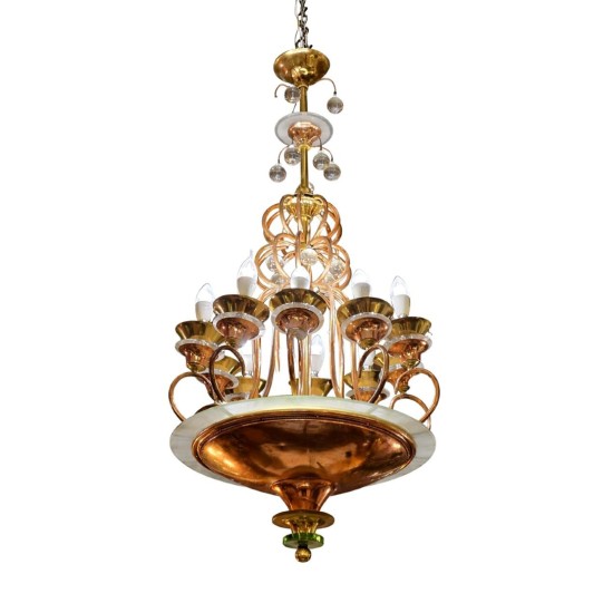 Vintage Brass and Copper Chandelier with Glass Details Vintage Brass and Copper Chandelier with Glass Details