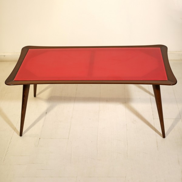 Mid Century Red Glass Top Table