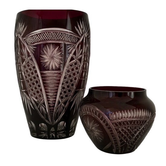 Pair of Antique Crystal de Bohème Cut Vases